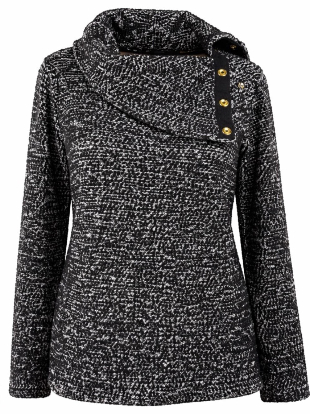 Calvin Klein Cowl Neck Sweater – Black & White Textured Knit (Size S)